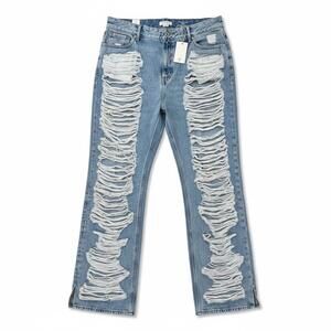 $188 Good American Khloe Ripped Straight Jeans 14 NWT Distressed SOLD OUT STYLE